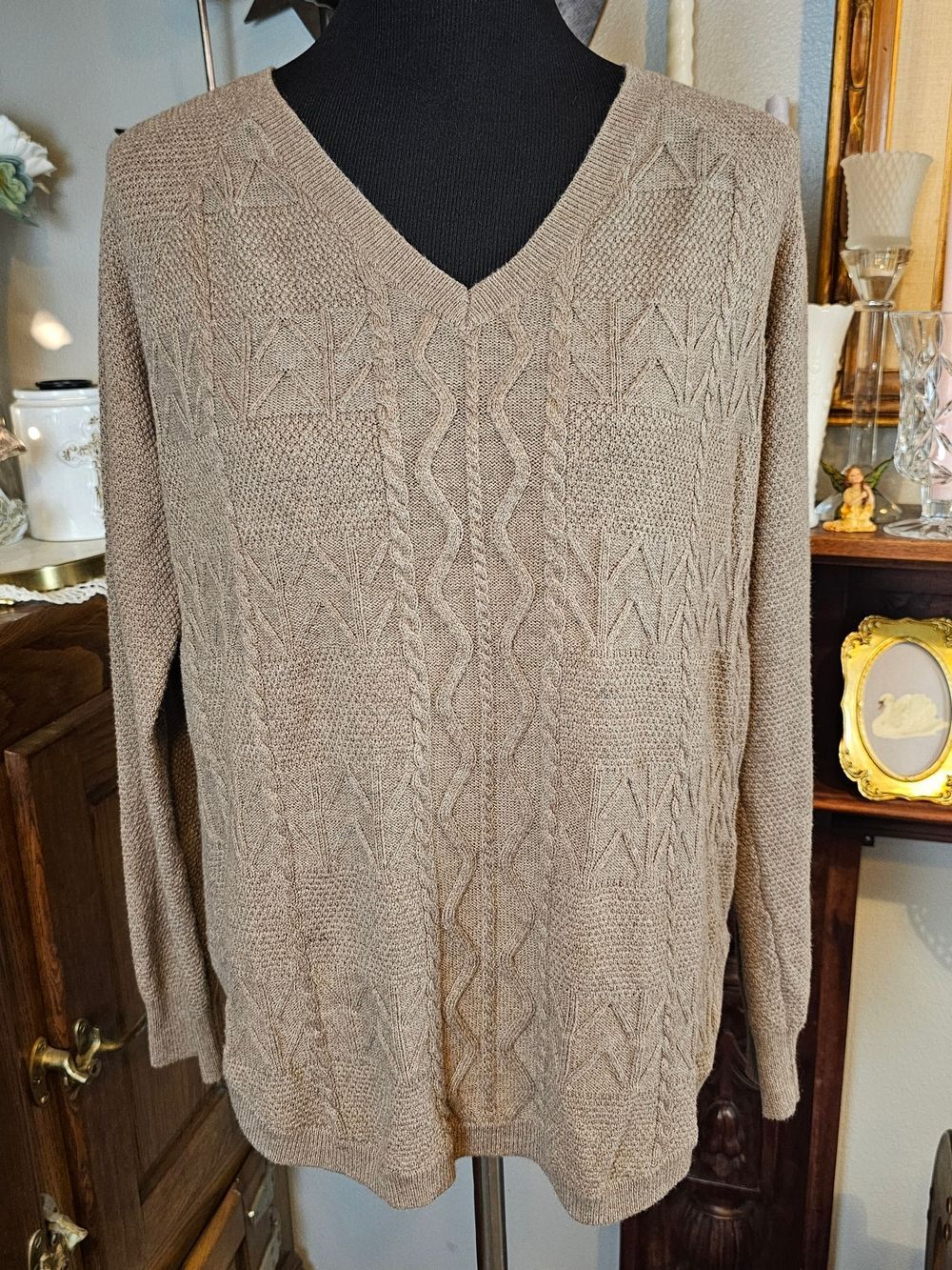 Sonoma Goods for Life Cable Knit Sweater Brown V-Neck Long Sleeve Size M